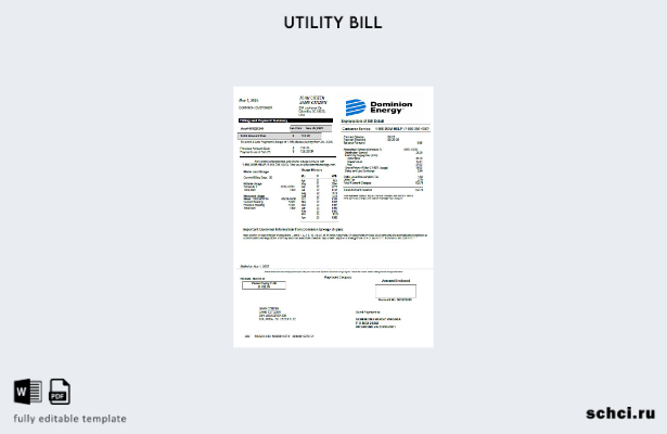 цифровая загрузка шаблона версии счета за коммунальные услуги США Dominion Energ